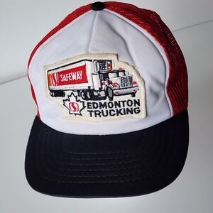 Vintage Safeway Edmonton Trucking Trucker Hat Mesh Cap Snap Back Patch 80s Truck